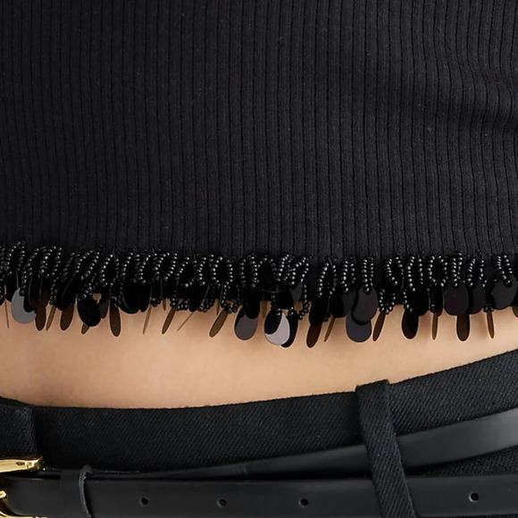 J. Crew Cropped Ribbed Cutaway Tank Top with Sequins S NWT - Picture 3 of 6